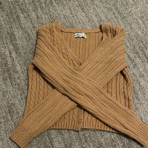 Tan Hollister cropped button up sweater